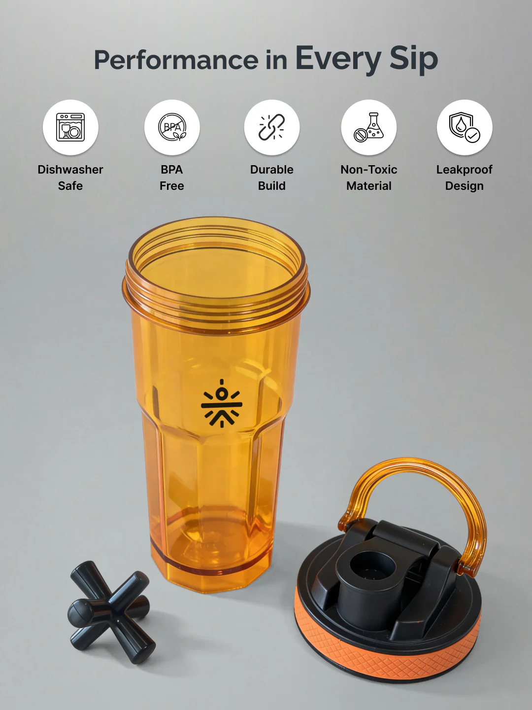 CULT FrostBlend Shaker Bottle, Premium Leak-Proof Multipurpose Shaker for Workout & Daily Use (Orange 600ml) - Image 3