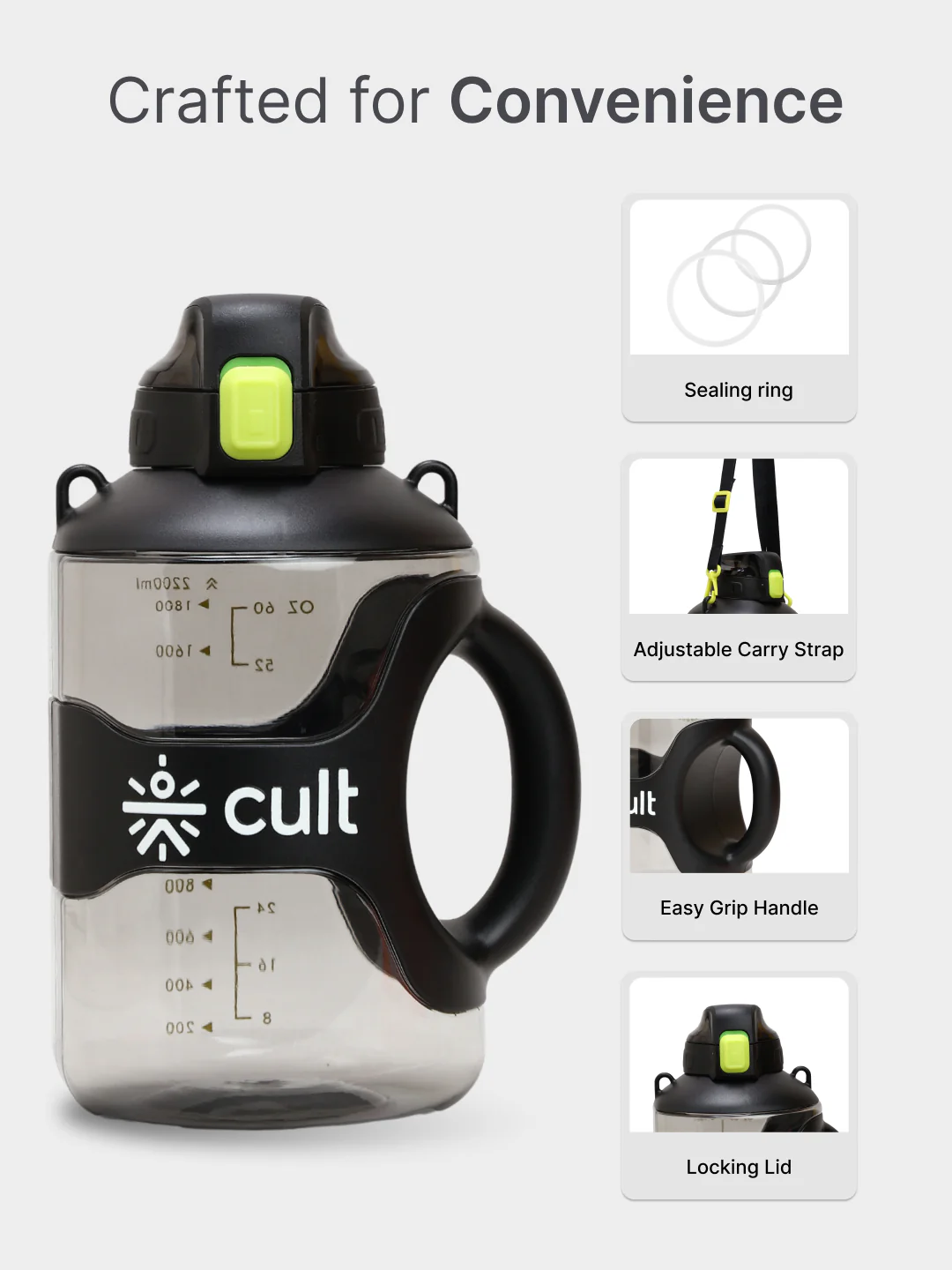 cult Gallon Bottle 2.2L Unisex Black - Image 4