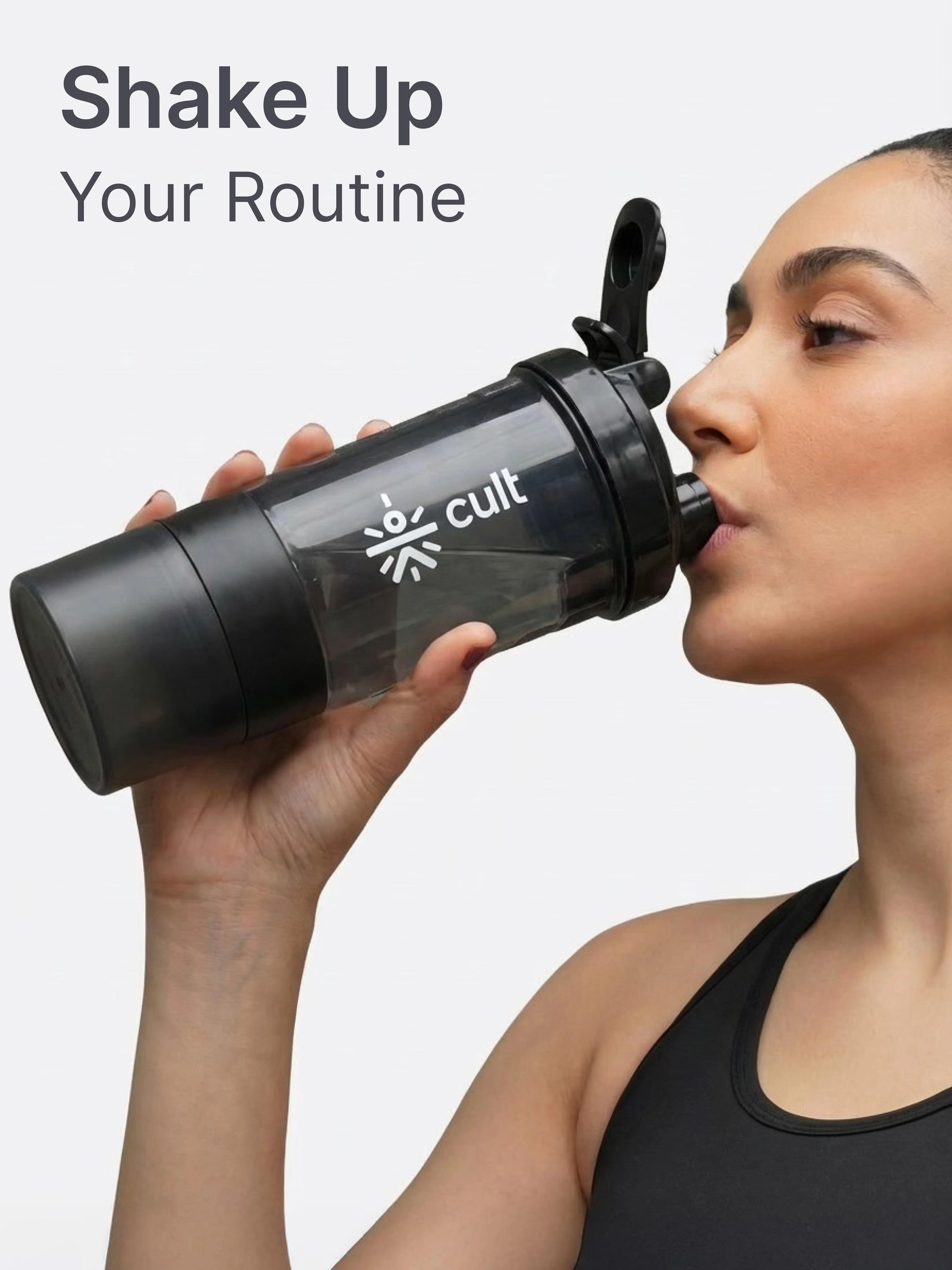 Cult Gym Bag 12L Grey with Black Shaker Bottle 550ml Black - Image 3