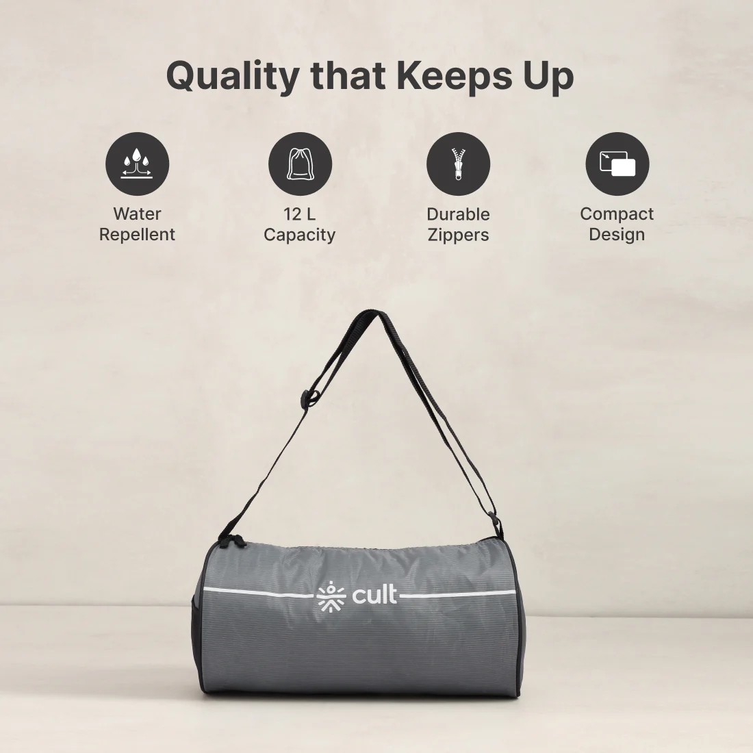 Cult Gym Bag 12L Grey with Black Shaker Bottle 550ml Black - Image 4