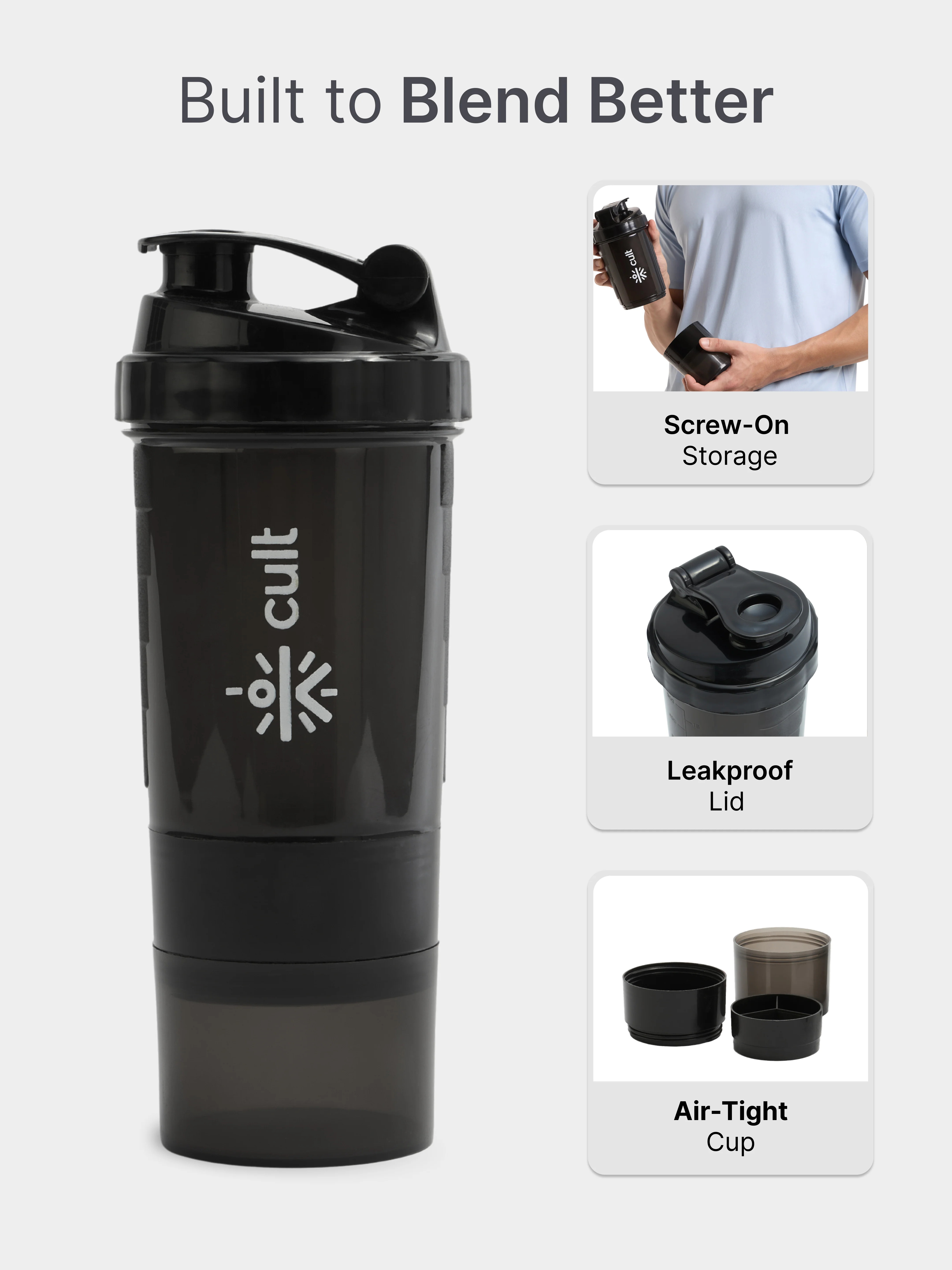 Cult Gym Bag 12L Grey with Black Shaker Bottle 550ml Black - Image 5
