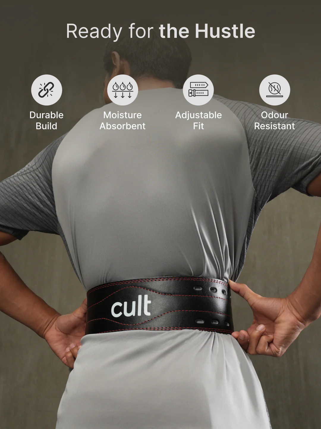 cult Gym Belt Black Leather Unisex - Image 3