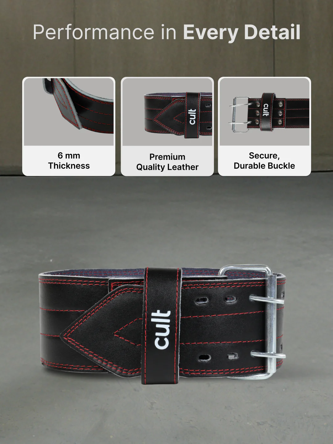 cult Gym Belt Black Leather Unisex - Image 4