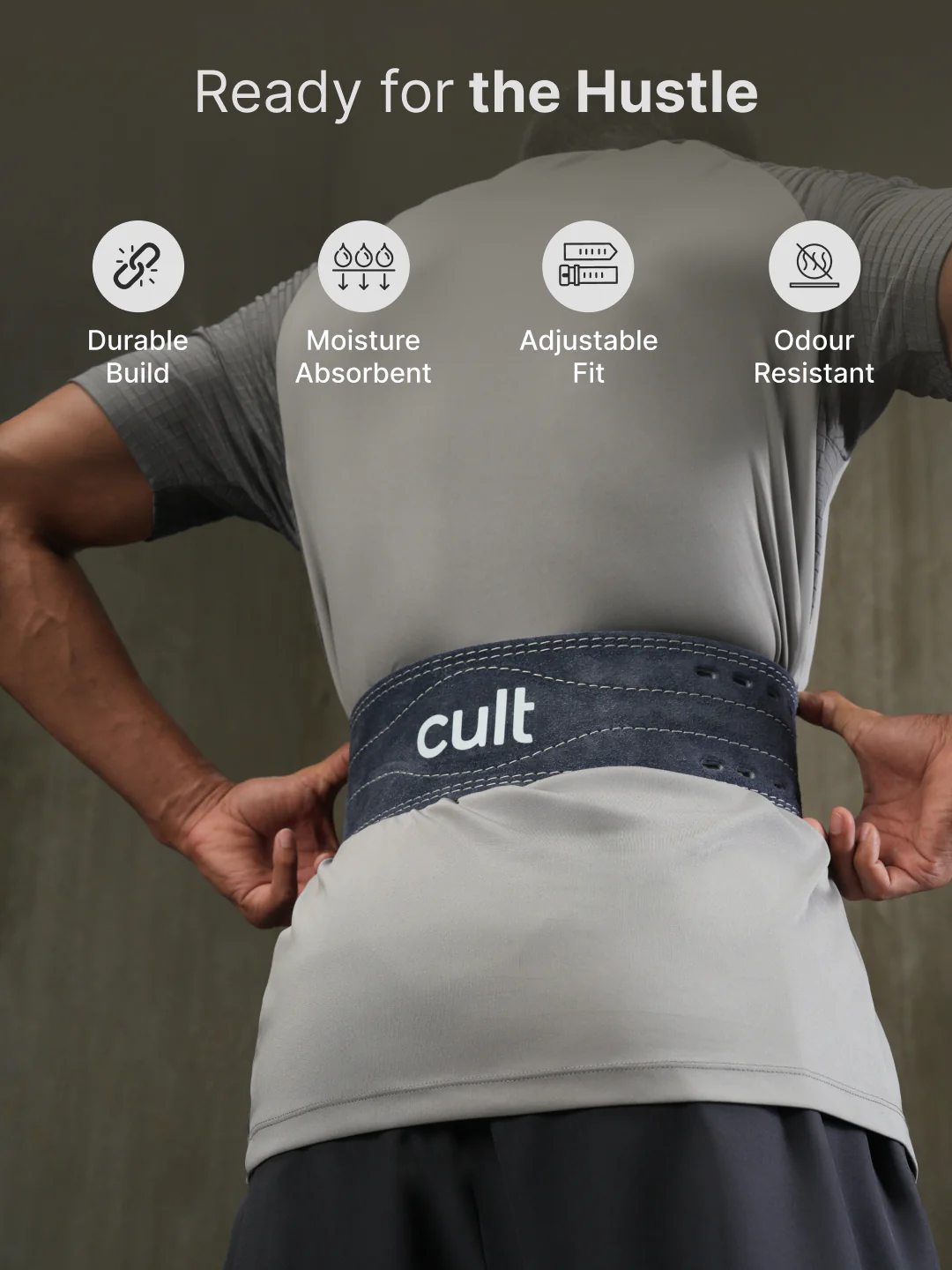 cult Gym Belt Grey Suede Leather Unisex - Image 3
