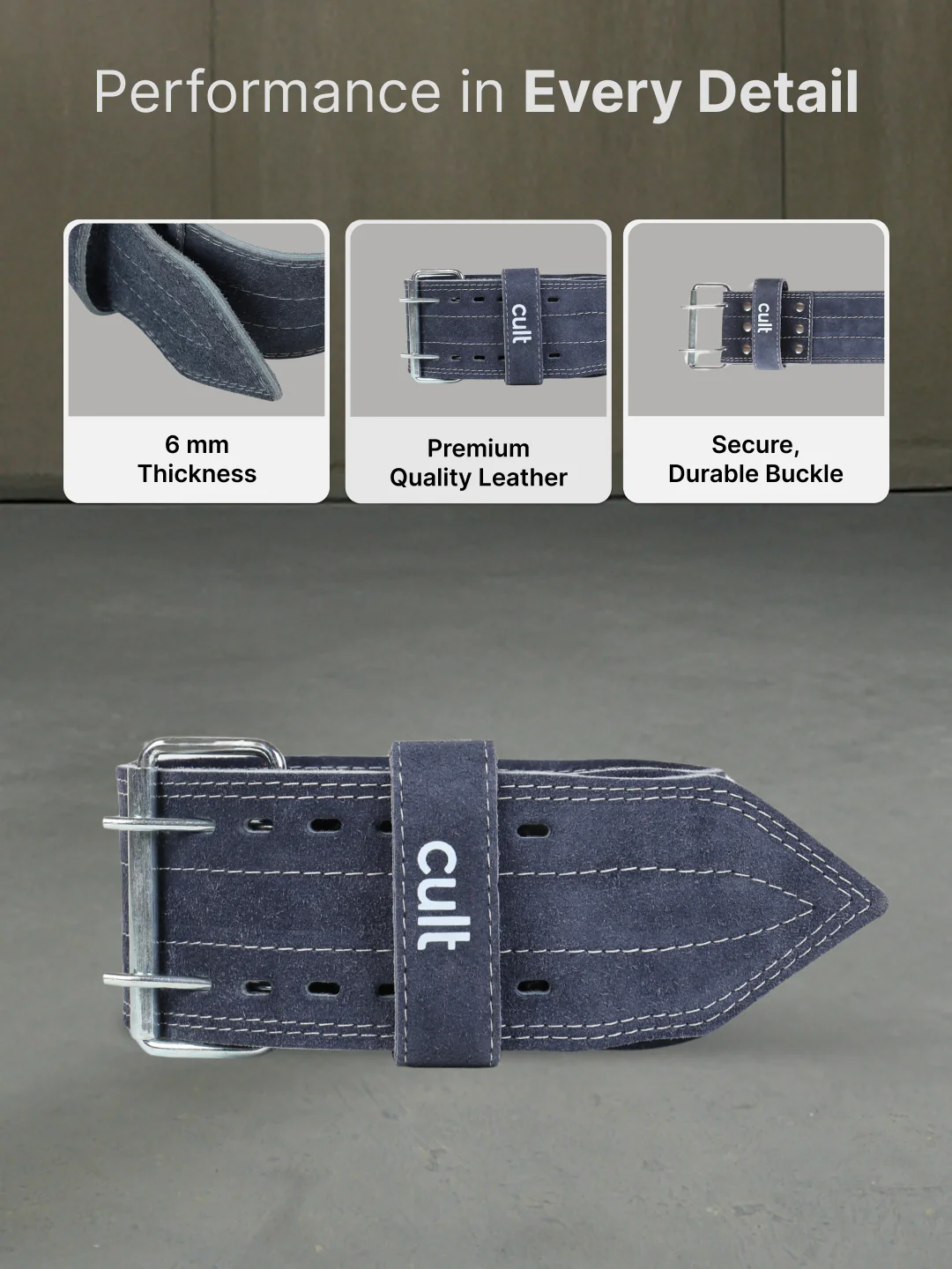 cult Gym Belt Grey Suede Leather Unisex - Image 4