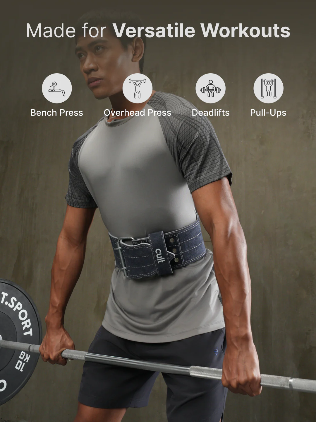 cult Gym Belt Grey Suede Leather Unisex - Image 6