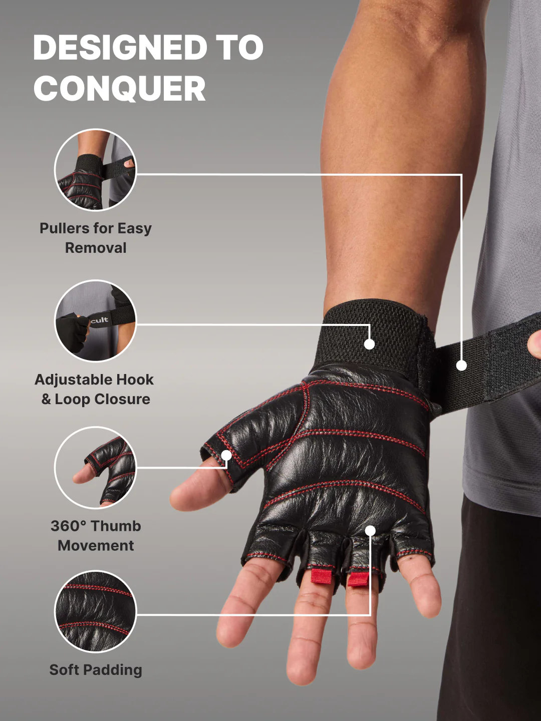Workout Gym Gloves - Black/Red - Image 3