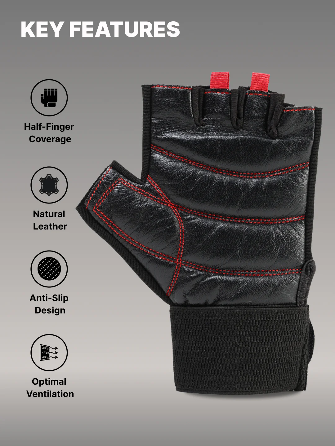 Workout Gym Gloves - Black/Red - Image 4