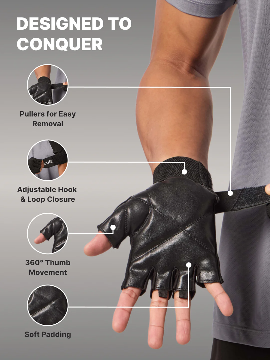 cult Gym Gloves for Men & Women With Wrist Support Accessories for Weightlifting, Training, Exercise, Cycling Gloves Fitness Gloves Black - Image 3