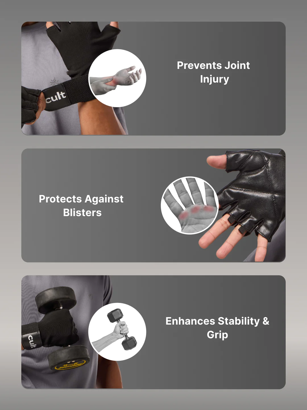 cult Gym Gloves for Men & Women With Wrist Support Accessories for Weightlifting, Training, Exercise, Cycling Gloves Fitness Gloves Black - Image 5