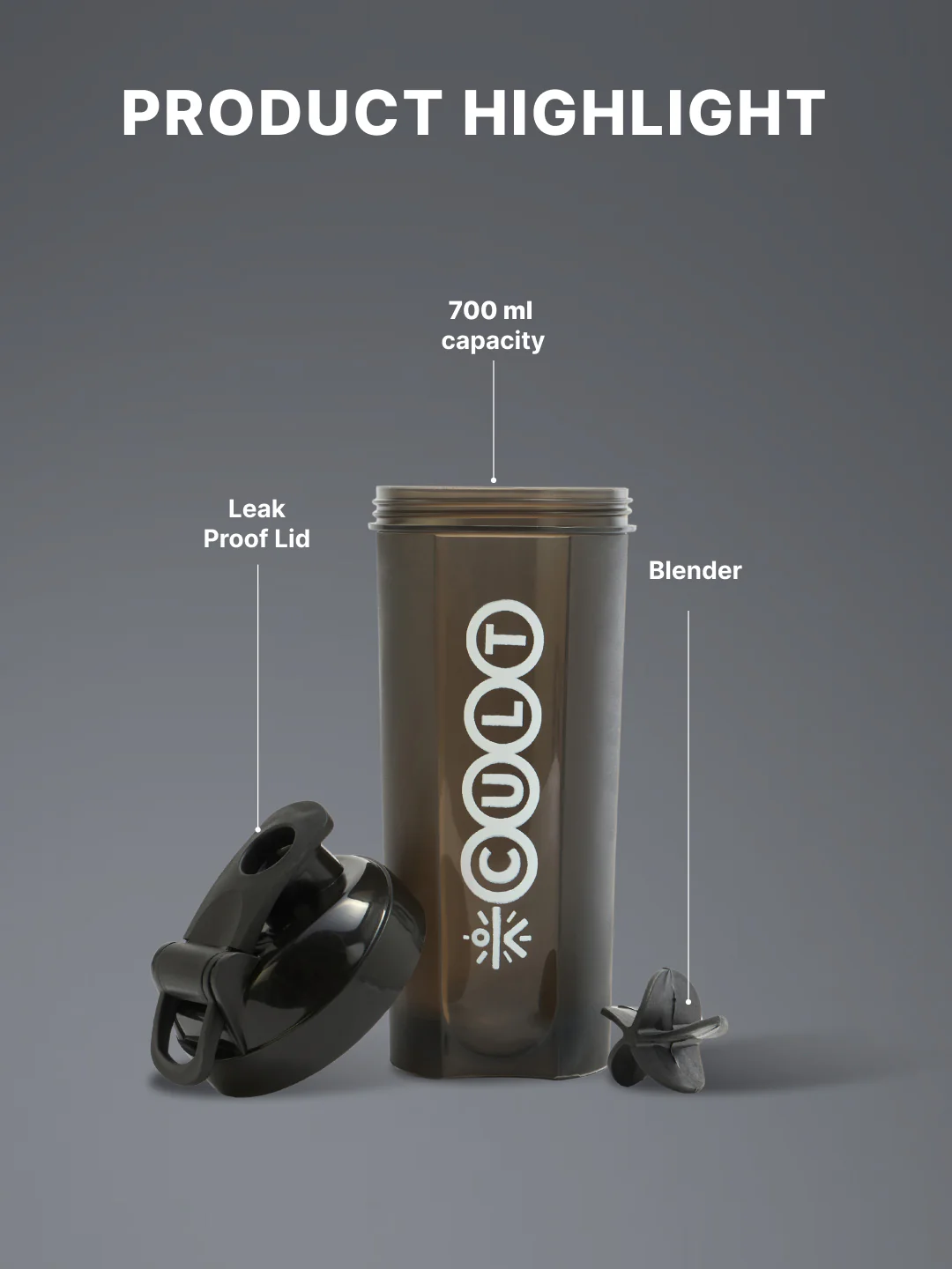 cult Gym Shaker Bottle 700ml Shaker Bottle For Protein Shake Leakproof Protein Shaker Sipper Bottle Ideal For Protein, Pre Workout And Gym Shaker Bottle for Men & Women Black - Image 4
