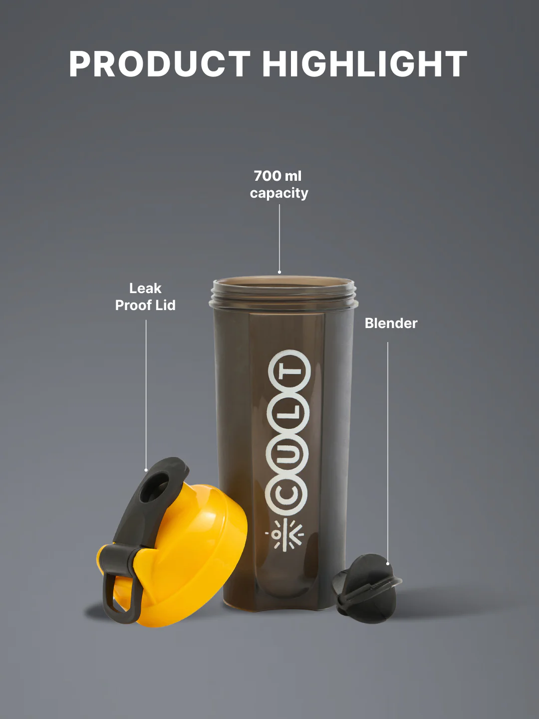 cult Gym Shaker Bottle 700ml Shaker Bottle For Protein Shake Leakproof Protein Shaker Sipper Bottle Ideal For Protein, Pre Workout And Gym Shaker Bottle for Men & Women Black Yellow - Image 4