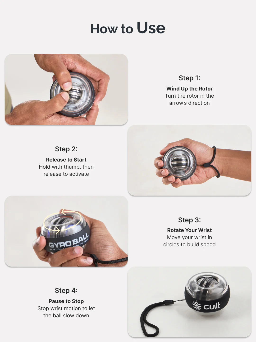 cult Gyro Ball Wrist & Forearm Strengthener Variable Resistance Grip Trainer (Up to 60 kg) with Carry Case - Image 5