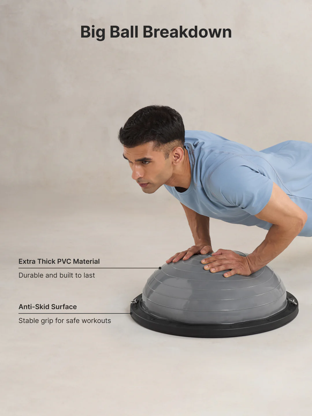 Cult Half Balance Ball Trainer for Full Body Workout with Pair of Resistance Bands and Pump | Anti-Slip Stability Ball| Core Strength, Balance, and Stability Training Equipment for Home Gym & Fitness Workouts - Image 4