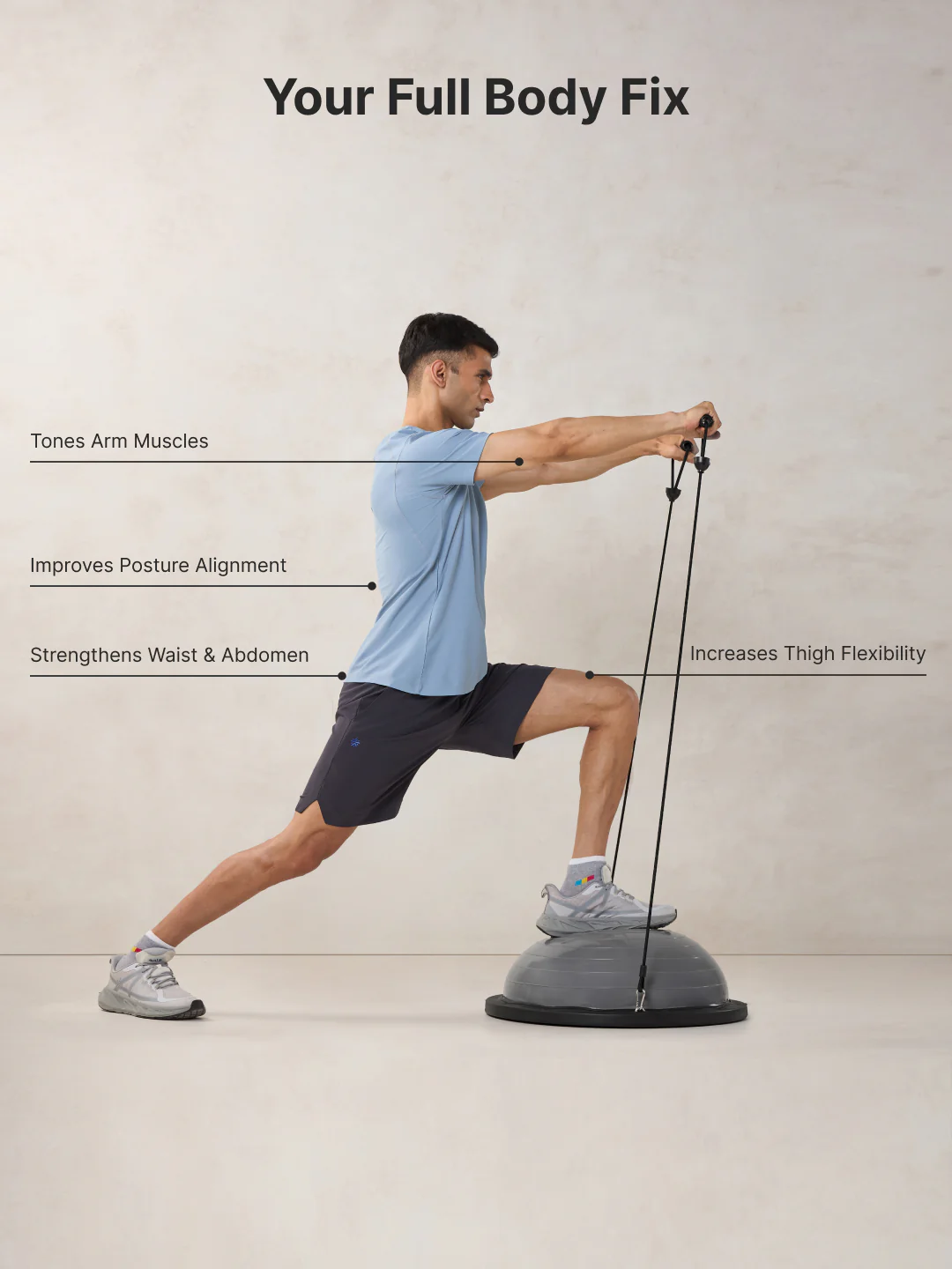 Cult Half Balance Ball Trainer for Full Body Workout with Pair of Resistance Bands and Pump | Anti-Slip Stability Ball| Core Strength, Balance, and Stability Training Equipment for Home Gym & Fitness Workouts - Image 7