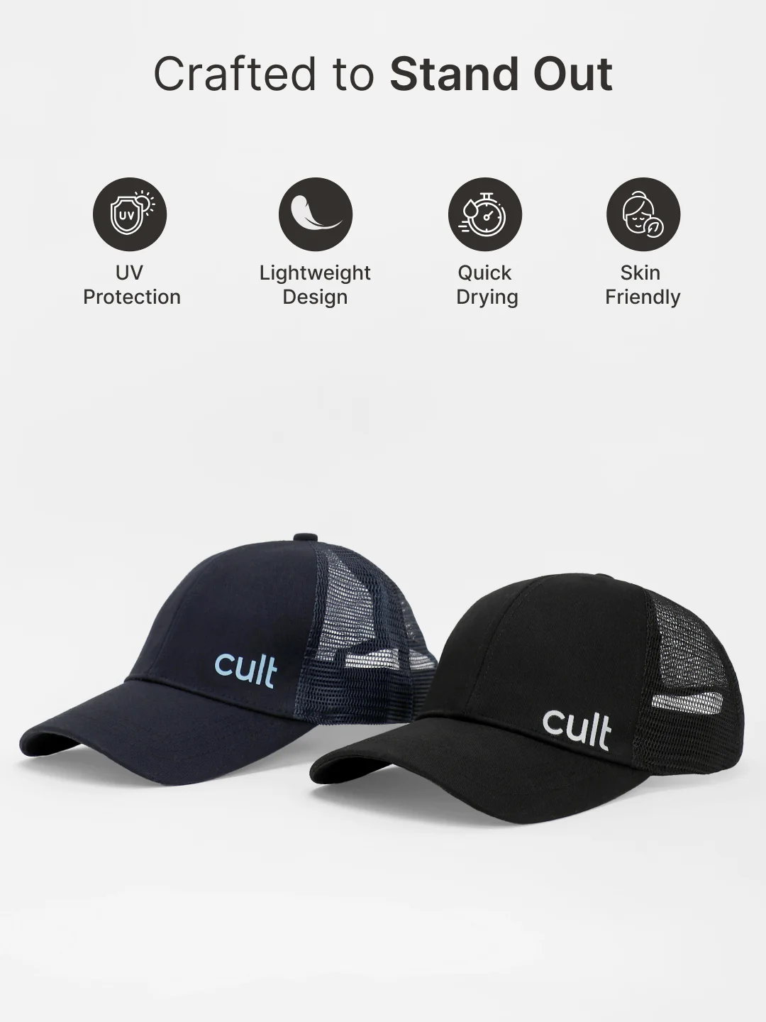 cult Half Mesh Cap Black- Unisex Adjustable Cap for Men & Women - Image 3