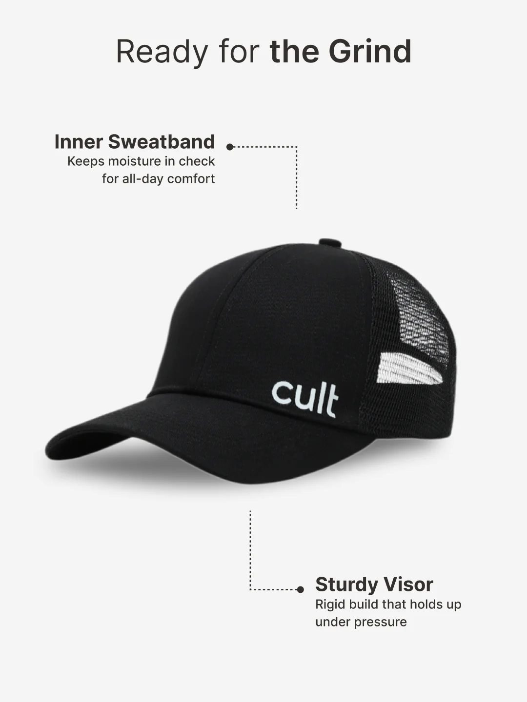 cult Half Mesh Cap Black- Unisex Adjustable Cap for Men & Women - Image 5