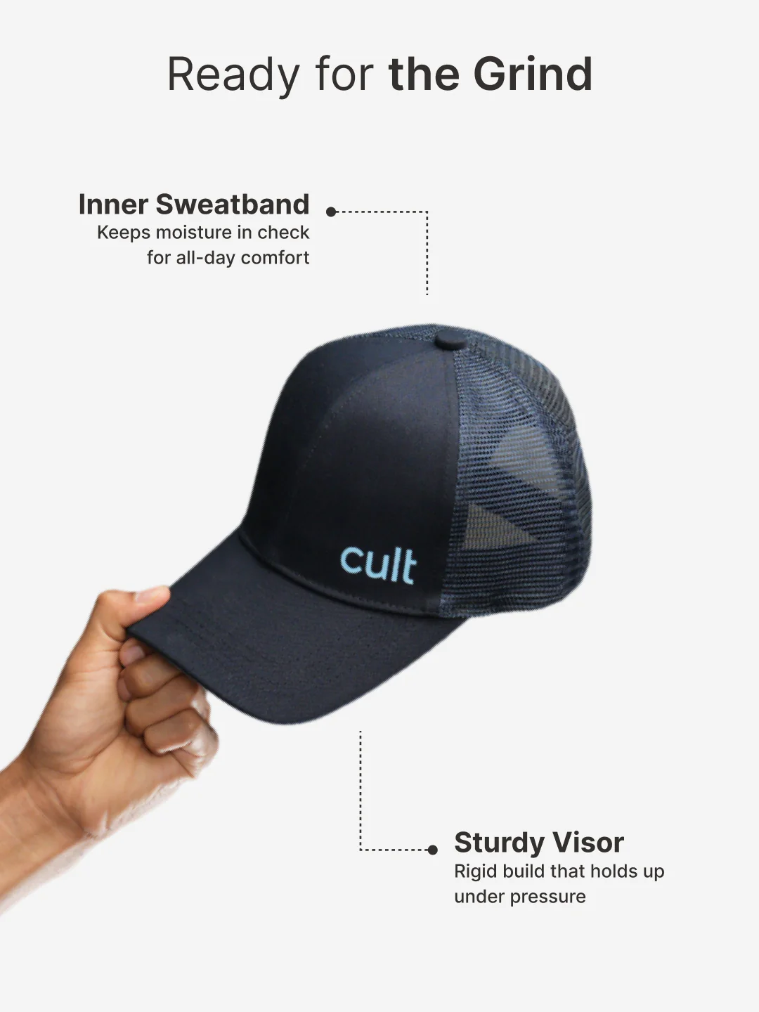 cult Half Mesh Cap Navy- Unisex Adjustable Cap for Men & Women - Image 5