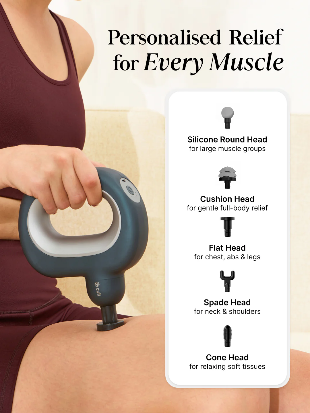Cult Halo Premium Full Body Gun Massager with Multi-Grip Handle, 5 Massage Heads & 6 Adjustable Speeds, 3 hour battery, Blue - Image 5