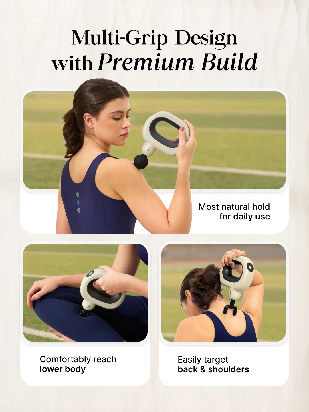 Cult Halo Premium Full Body Gun Massager with Multi-Grip Handle, 5 Massage Heads & 6 Adjustable Speeds, 3 hour battery, Cream - Image 4
