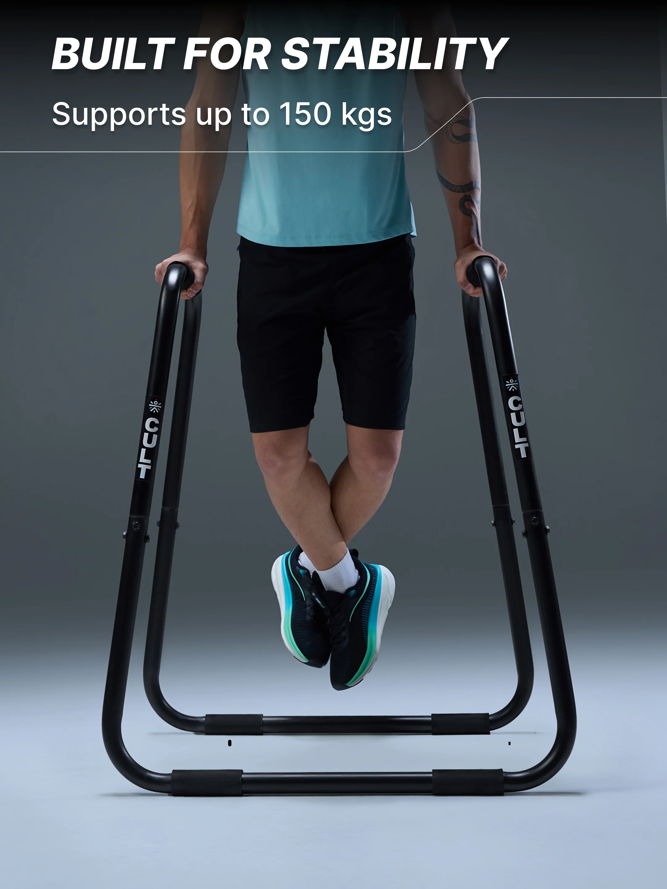 Cult Heavy-Duty Dip Bar for Strength Training | 150 kg Weight Capacity | Non-Slip handle Grips with Stable Leveling | Perfect for home Gym (with 6 months extended warranty) - Image 3