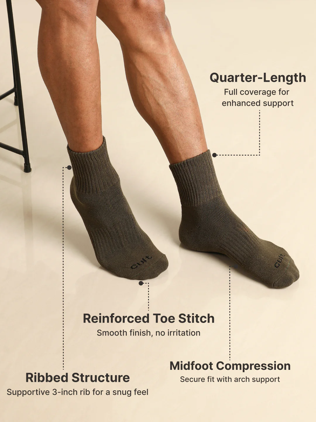 Sports Crew Length Olive,Off White & Rust Pack of 3 Men's Solid Terry Socks - Image 5