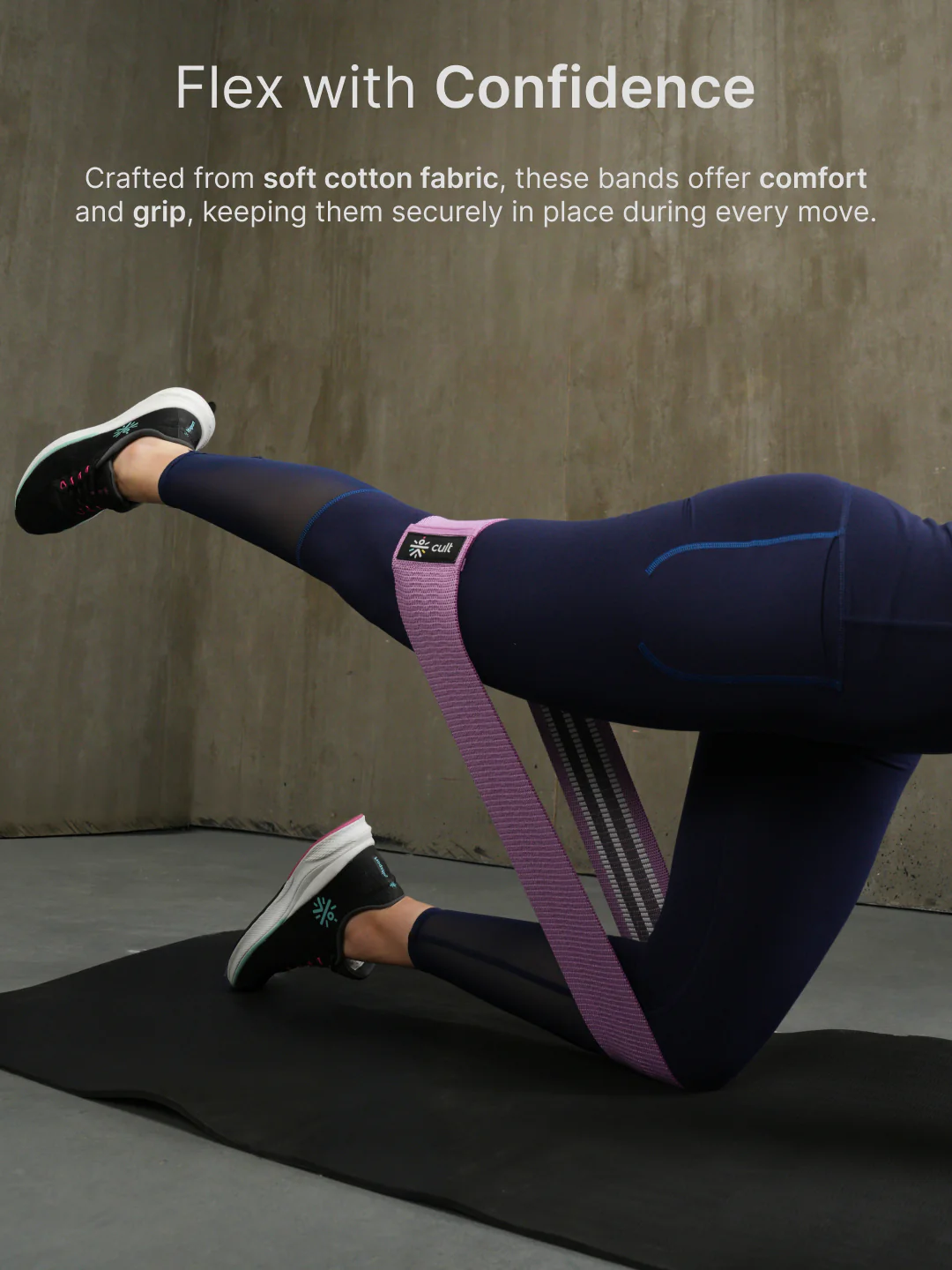 cult HIP Bands Unisex Pack of 3 (Pink,Purple & Green) Max resistance 50 LBS - Image 5