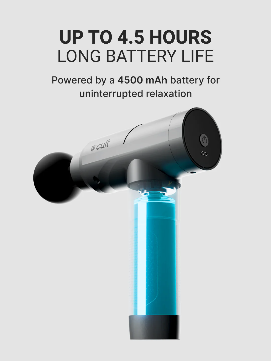Cult Impact Pro, Full Body Professional Gun Massager, 4500 mAh battery, Deep Tissue Percussions, 4 Interchangeable heads, 6 Speed levels, Silicone head. - Image 7