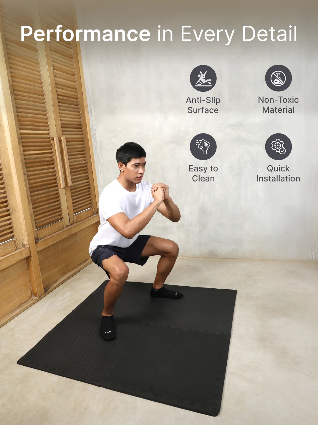 cult Interlocking Workout Mat Tiles Shock-Absorbing, Anti-Slip, Protective Gym Flooring for Home & Fitness Equipment  Cushioned, Water-Resistant, Easy to Assemble  Black - Image 3