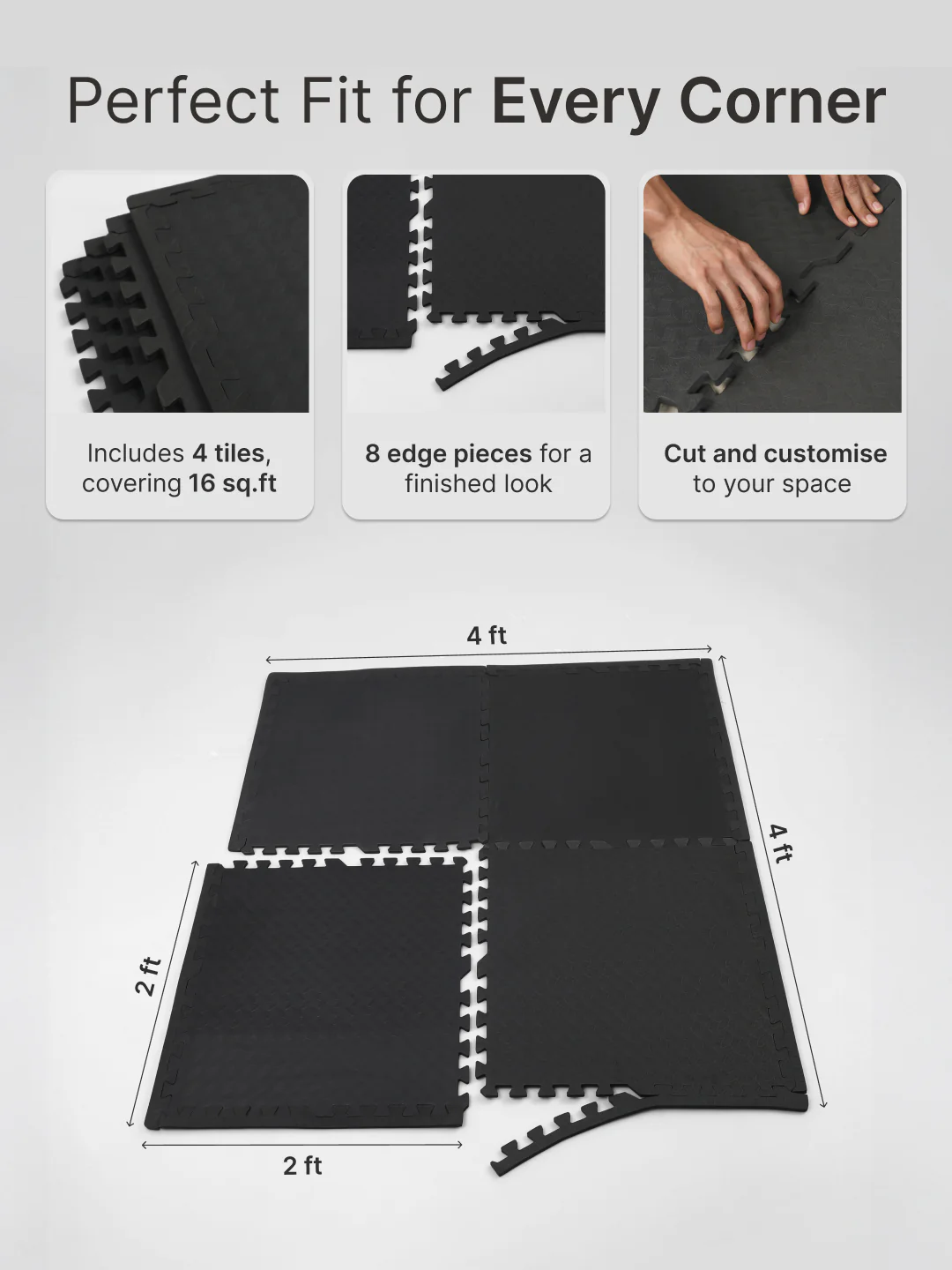 cult Interlocking Workout Mat Tiles Shock-Absorbing, Anti-Slip, Protective Gym Flooring for Home & Fitness Equipment  Cushioned, Water-Resistant, Easy to Assemble  Black - Image 5