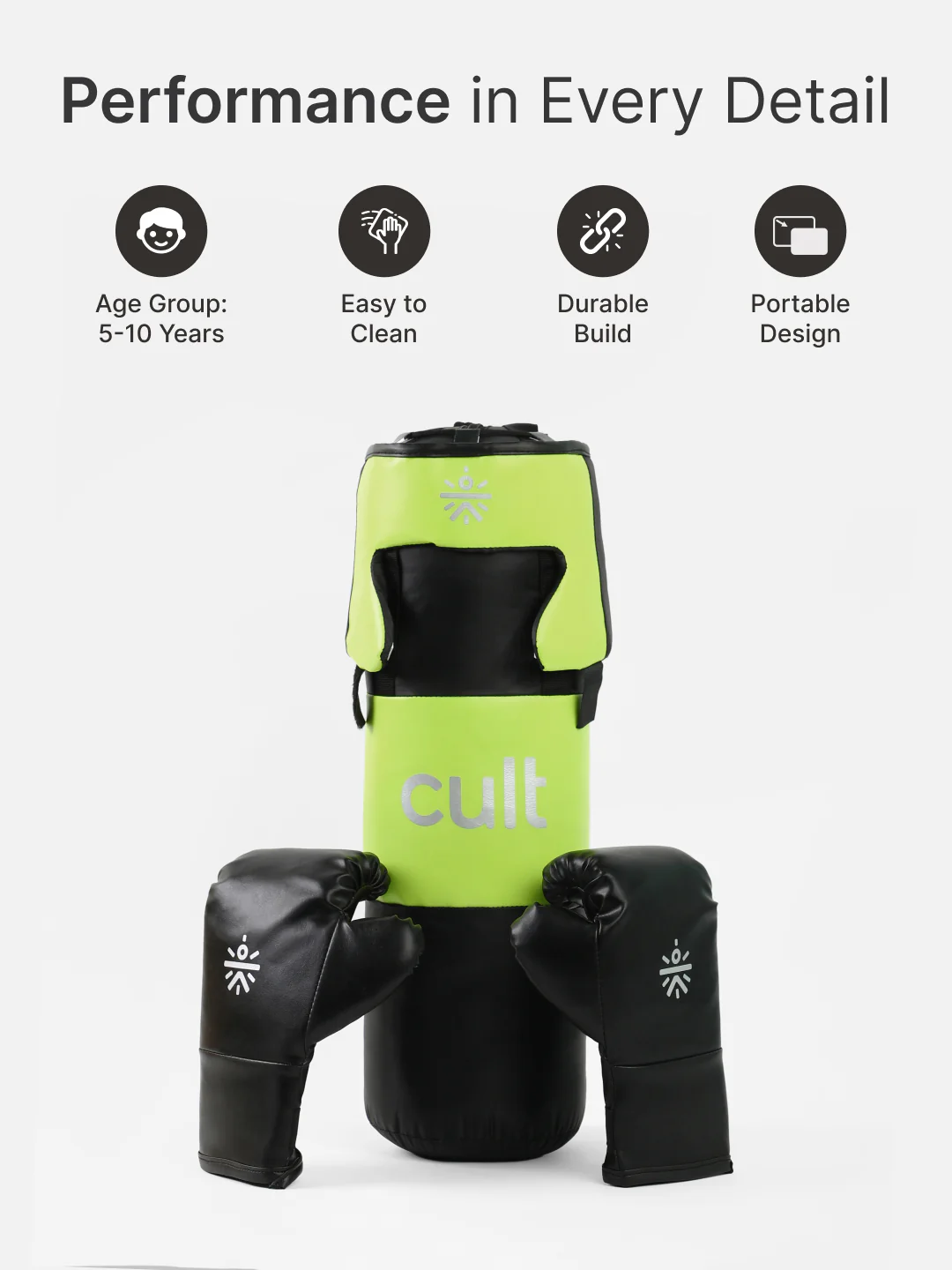 cult Kids Boxing Kit - Punching bag, Boxing Gloves and Head gear Green - Image 3
