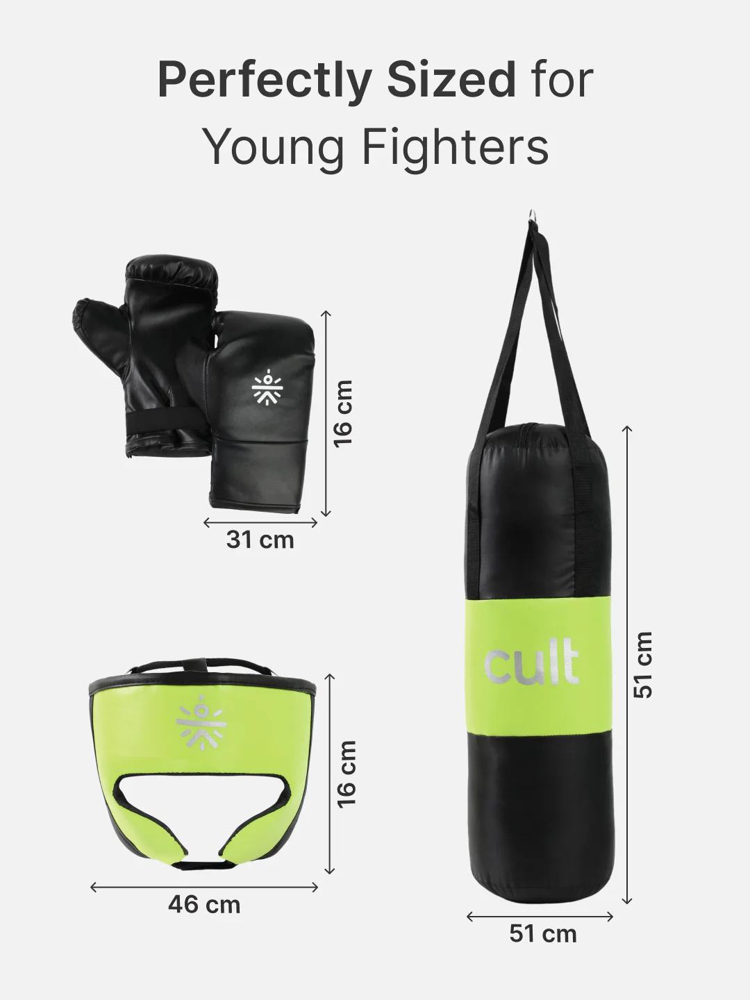 cult Kids Boxing Kit - Punching bag, Boxing Gloves and Head gear Green - Image 7