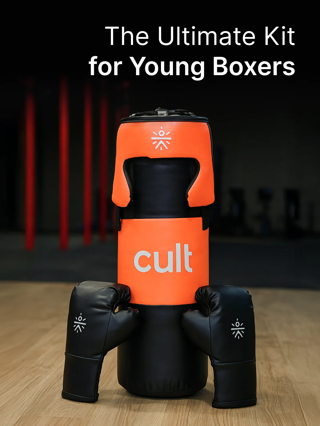 cult Kids Boxing Kit - Punching bag, Boxing Gloves and Head gear Orange - Image 2