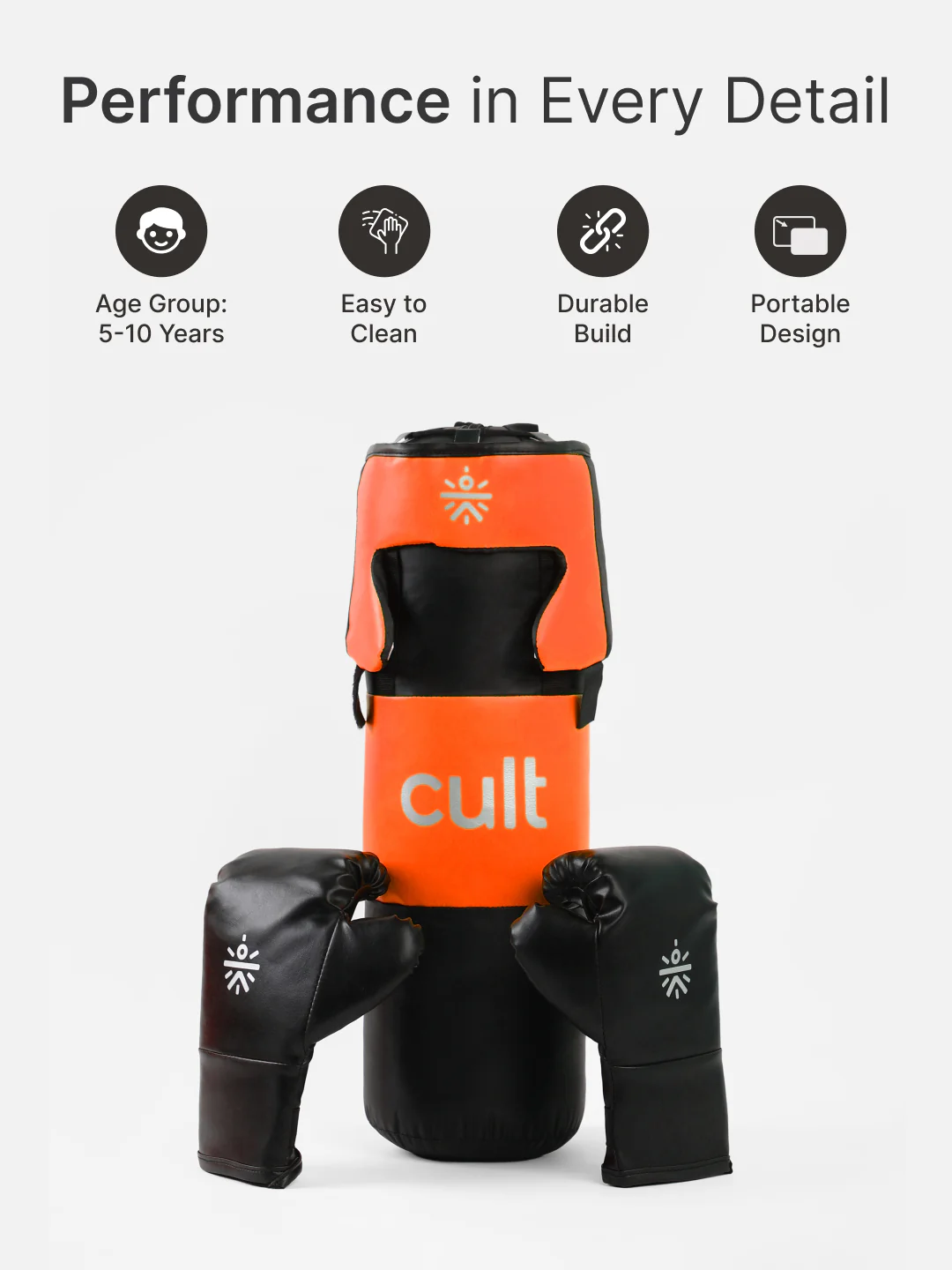 cult Kids Boxing Kit - Punching bag, Boxing Gloves and Head gear Orange - Image 3
