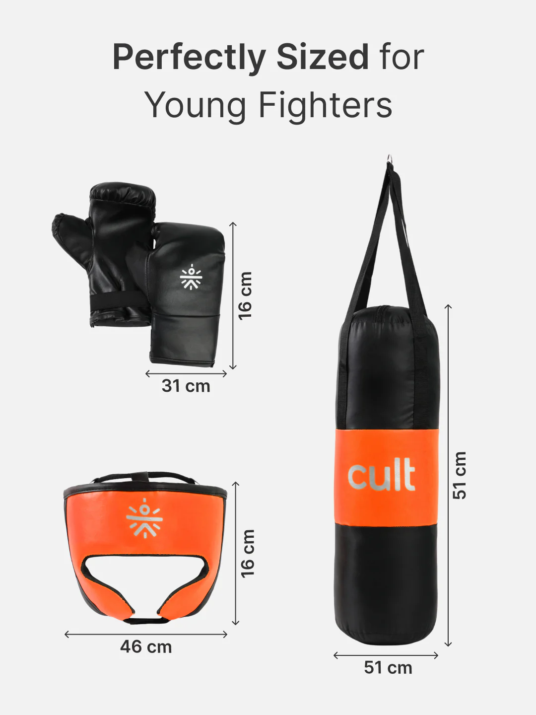 cult Kids Boxing Kit - Punching bag, Boxing Gloves and Head gear Orange - Image 7