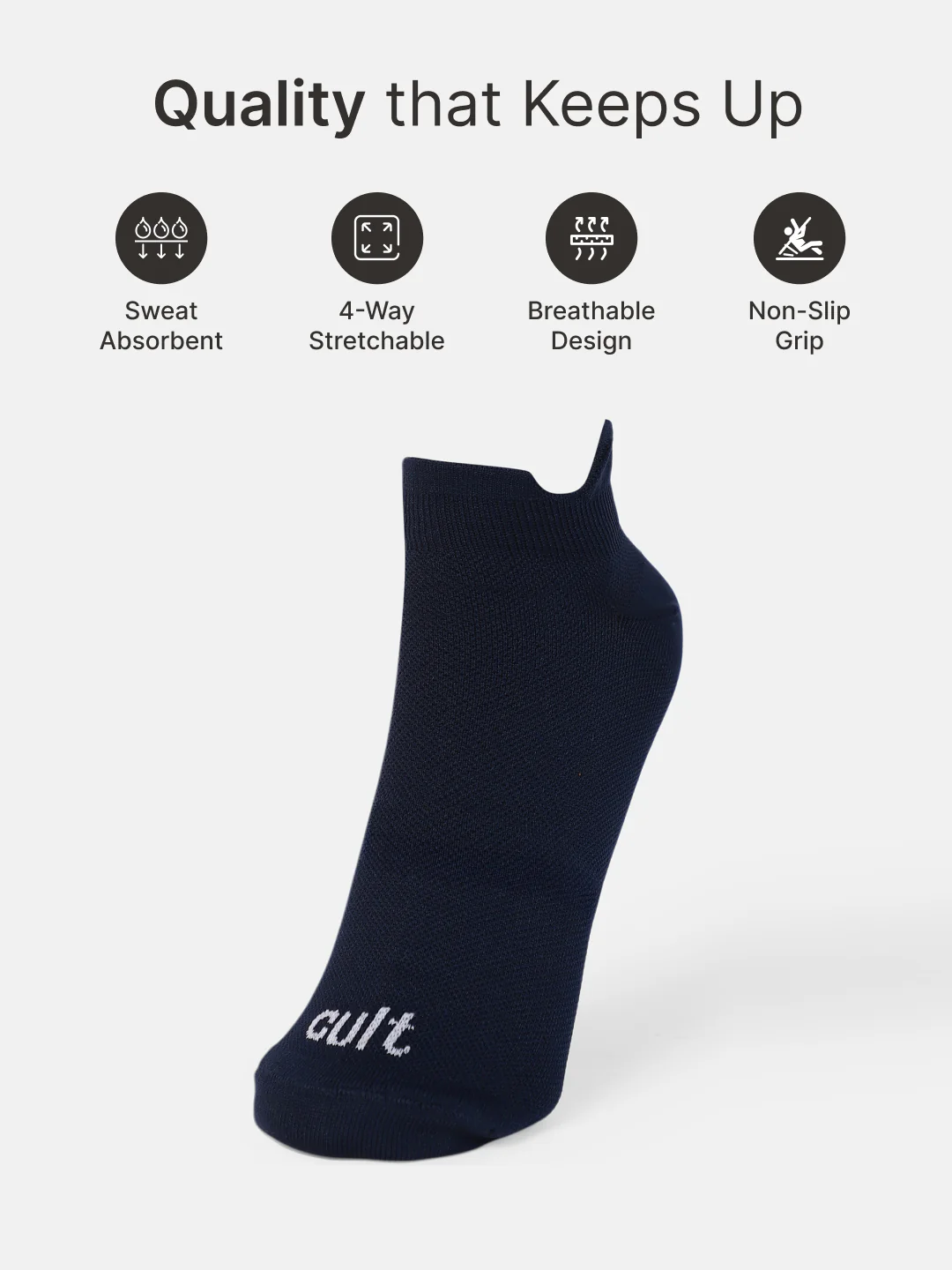 Sports Low Ankle Length Pack of 5 Orange,Navy,White,Blue & Black Men's Cotton Socks - Image 3