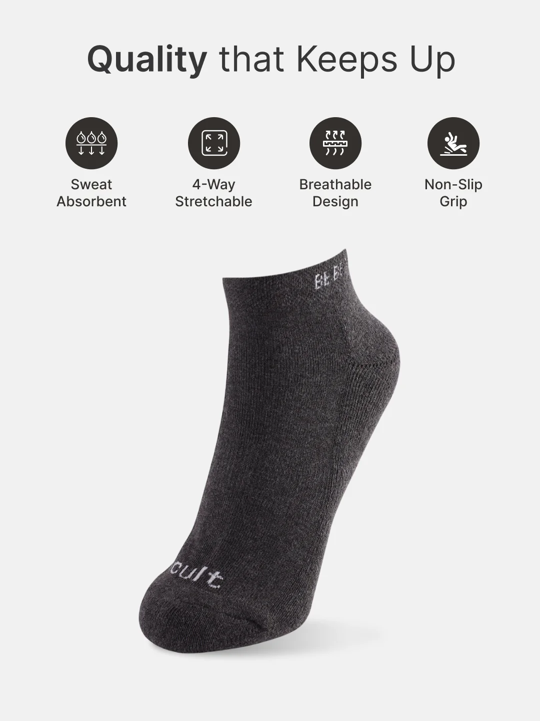 Sports Low Ankle Length Grey,White & Black Pack of 3 Men's Cotton Socks - Image 3