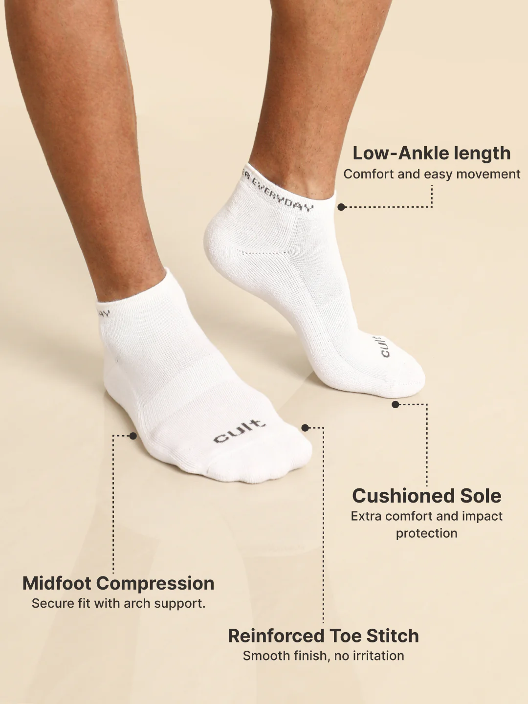 Sports Low Ankle Length Grey,White & Black Pack of 3 Men's Cotton Socks - Image 5