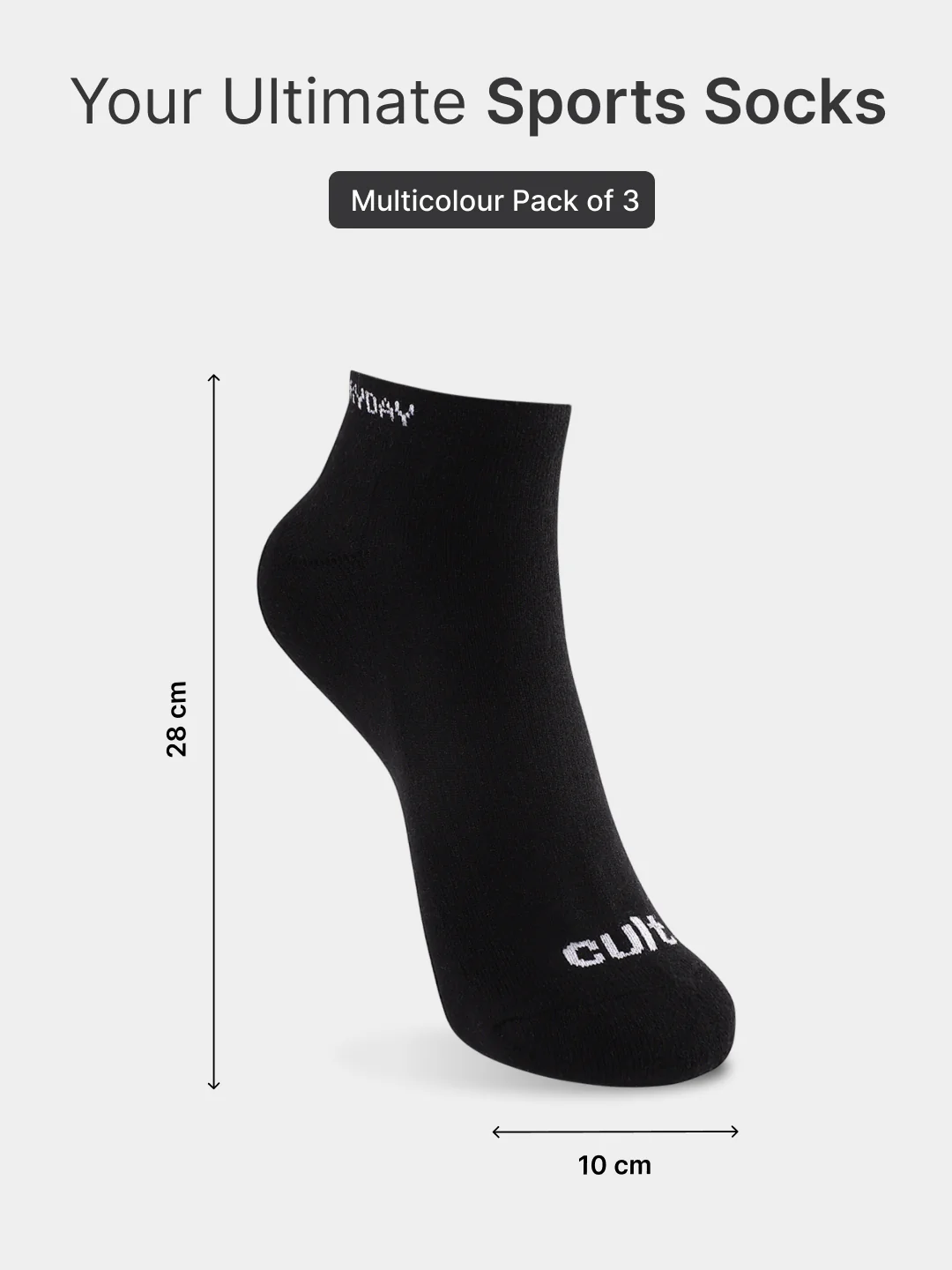 Sports Low Ankle Length Grey,White & Black Pack of 3 Men's Cotton Socks - Image 6