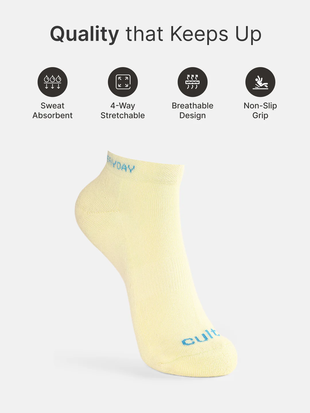 Sports Low Ankle Length Pack of 5 Blue,Yellow,White & Black Men's Cotton Socks - Image 3