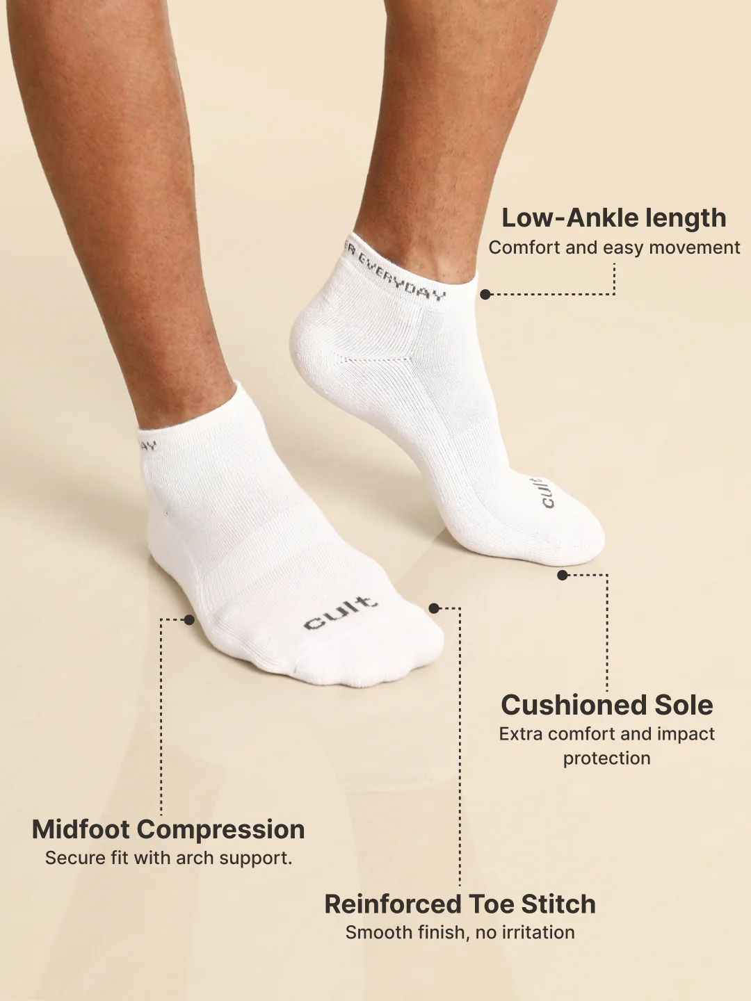Sports Low Ankle Length Pack of 5 Blue,Yellow,White & Black Men's Cotton Socks - Image 5