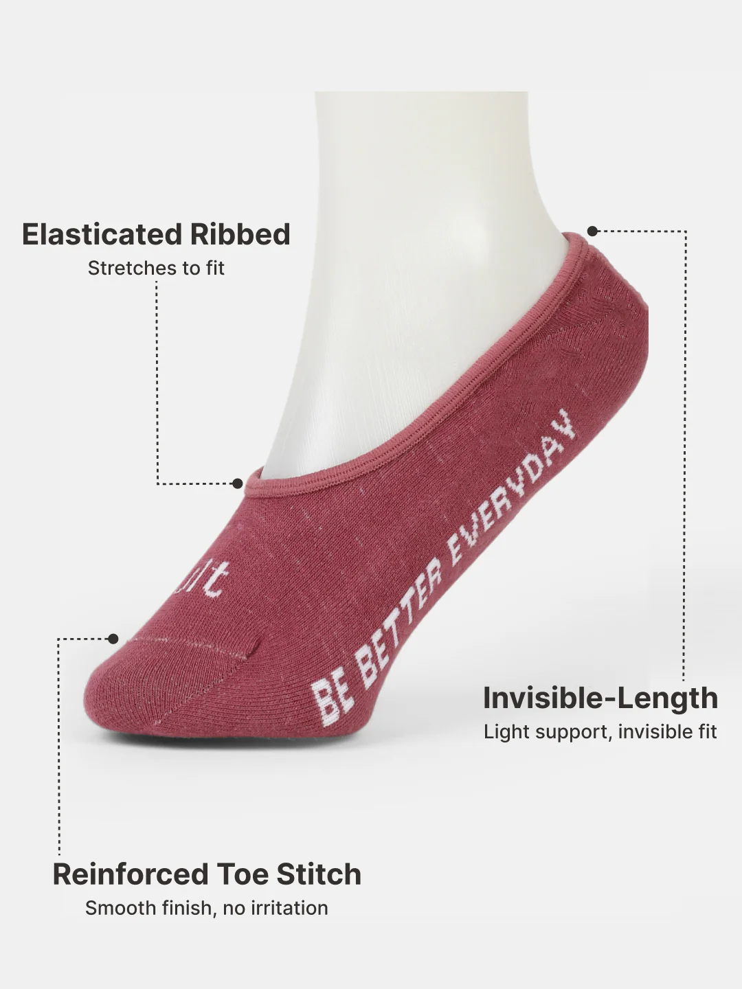 Casual Low Cut Invisible Pack of 3 Berry Red,Pink & Wine Terry Solid Women's Socks - Image 5