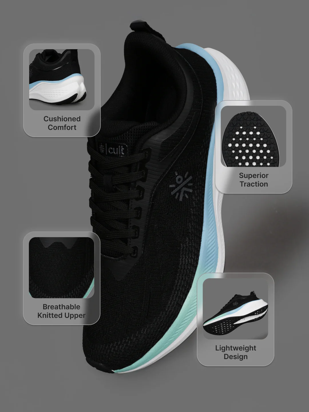 cult Men's Aeris Running Shoes - Black - Image 4