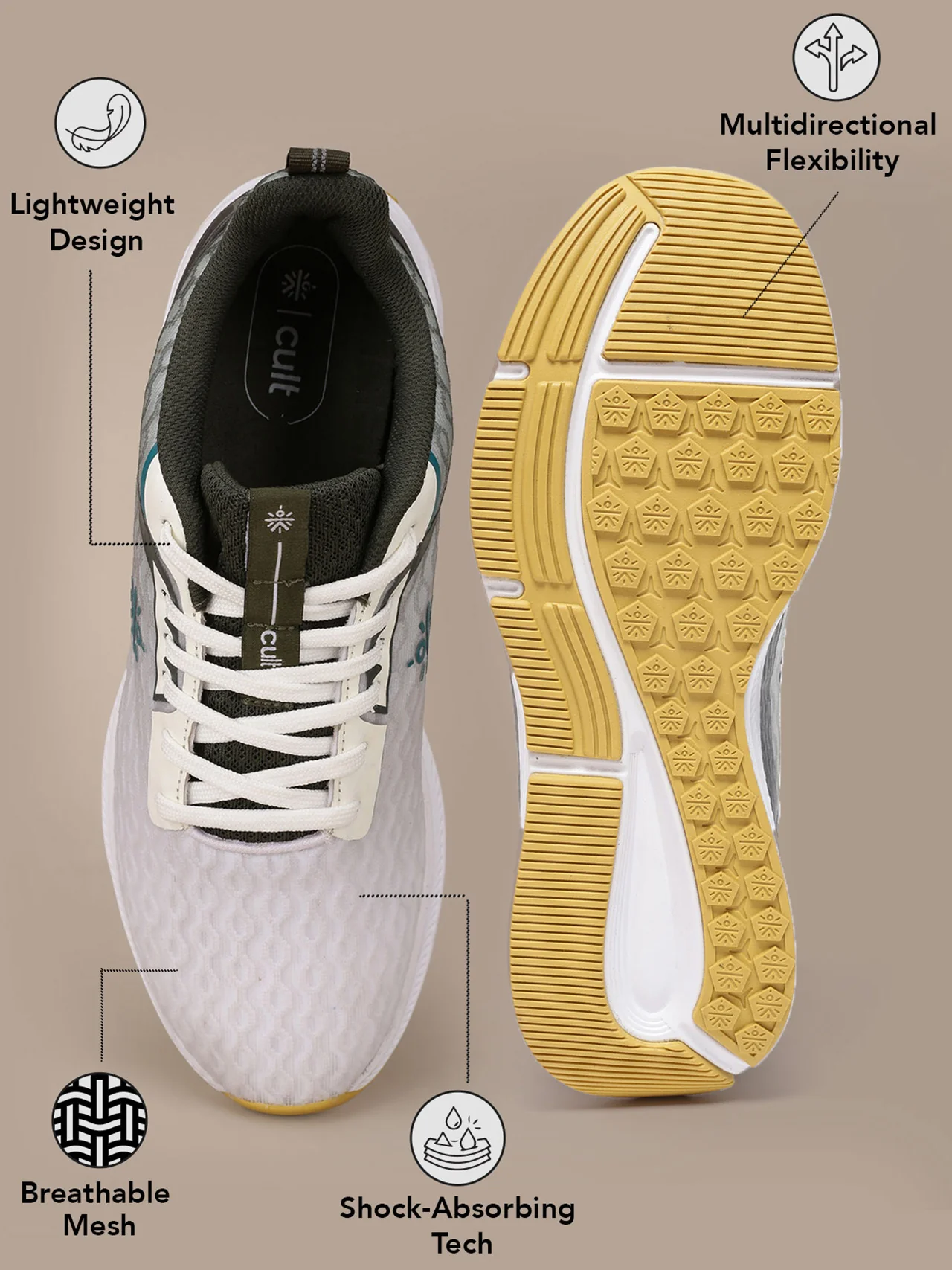 cult Men's AeroStride Casual Shoes - White/Olive - Image 2