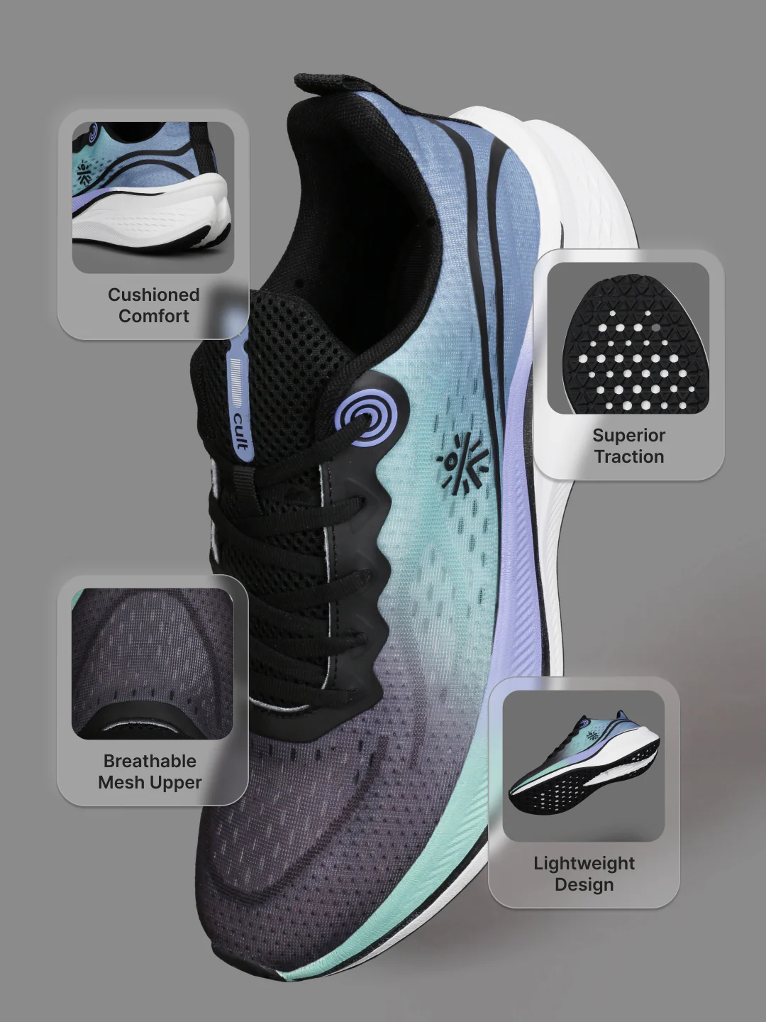 cult Men's Dynex Running Shoes - Black/Indigo Blue - Image 5