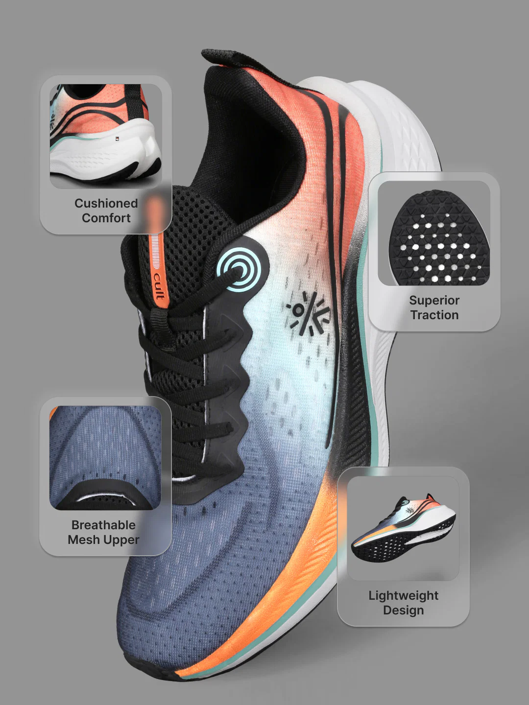cult Men's Dynex Running Shoes - Black/Orange - Image 4