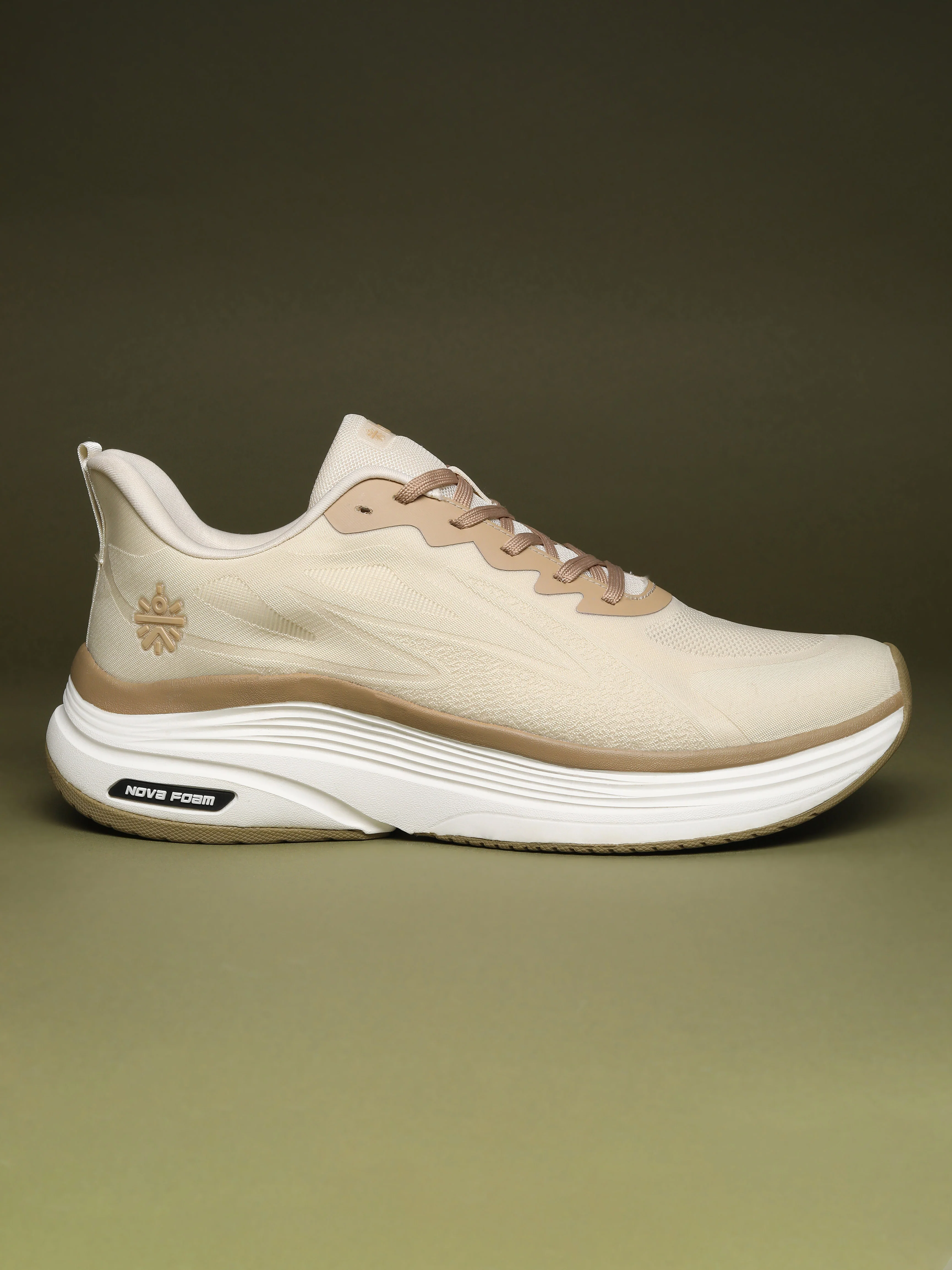 cult Men's Flexride Running Shoes with Durable Rubber Outsole & Cushioning for Runs up to 20 km - Cream/Beige - Image 3
