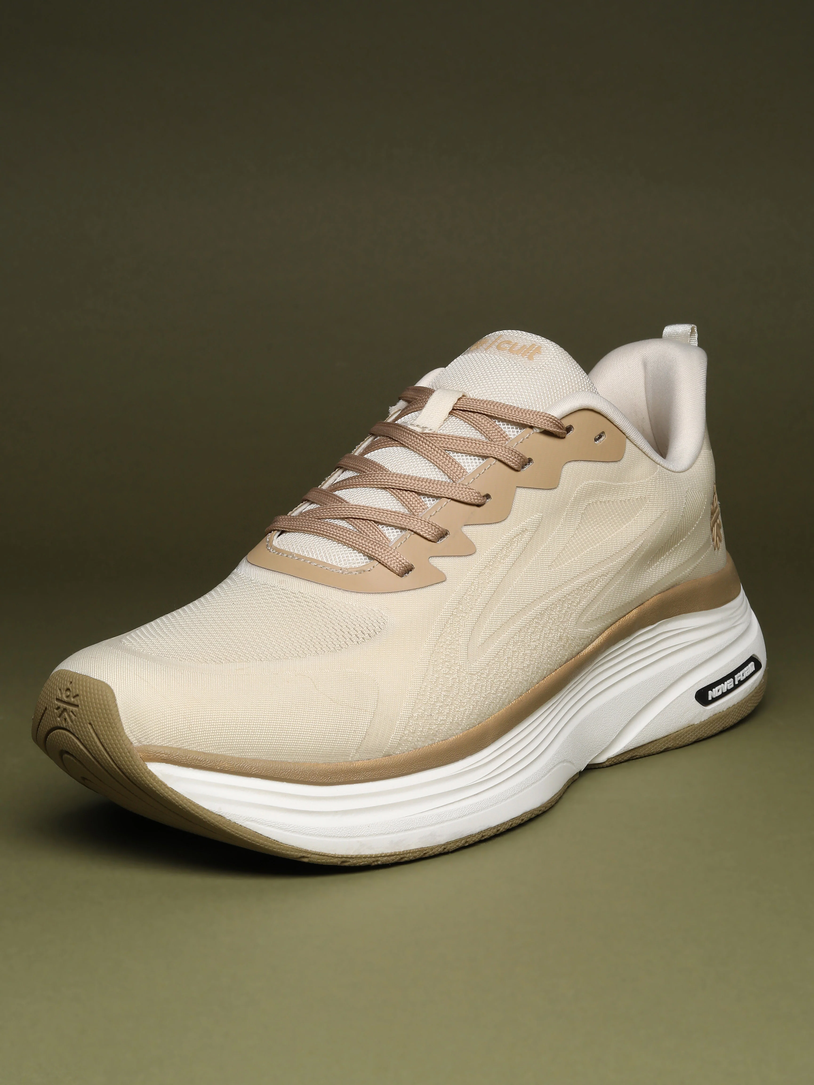 cult Men's Flexride Running Shoes with Durable Rubber Outsole & Cushioning for Runs up to 20 km - Cream/Beige - Image 4