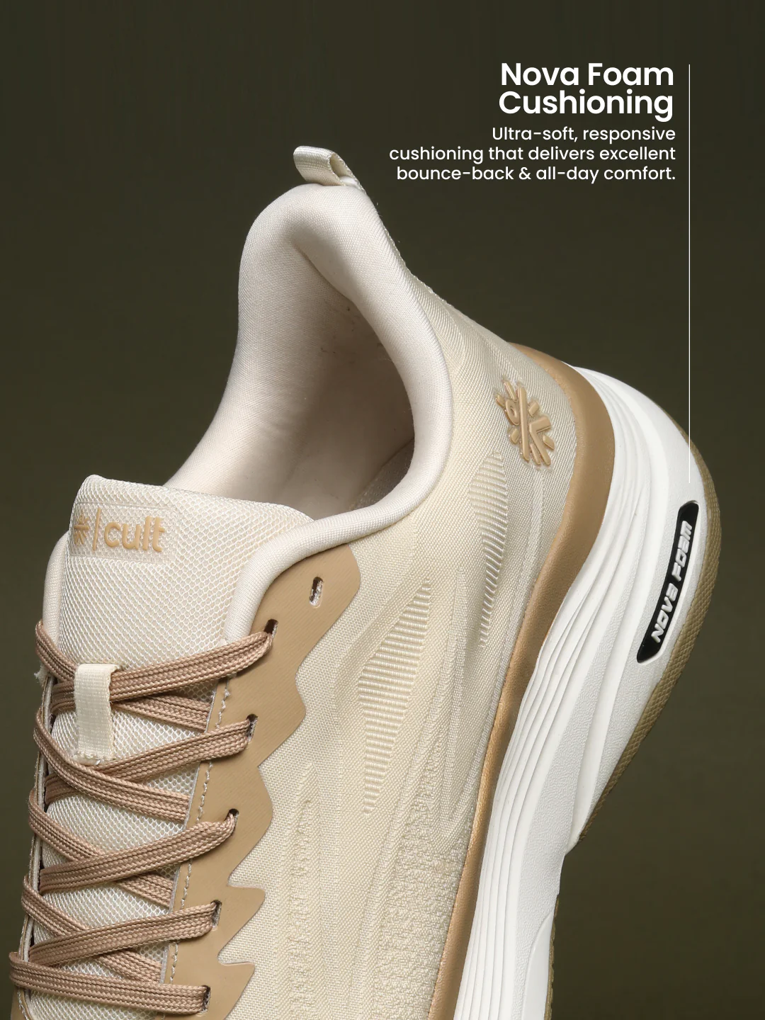 cult Men's Flexride Running Shoes with Durable Rubber Outsole & Cushioning for Runs up to 20 km - Cream/Beige - Image 6