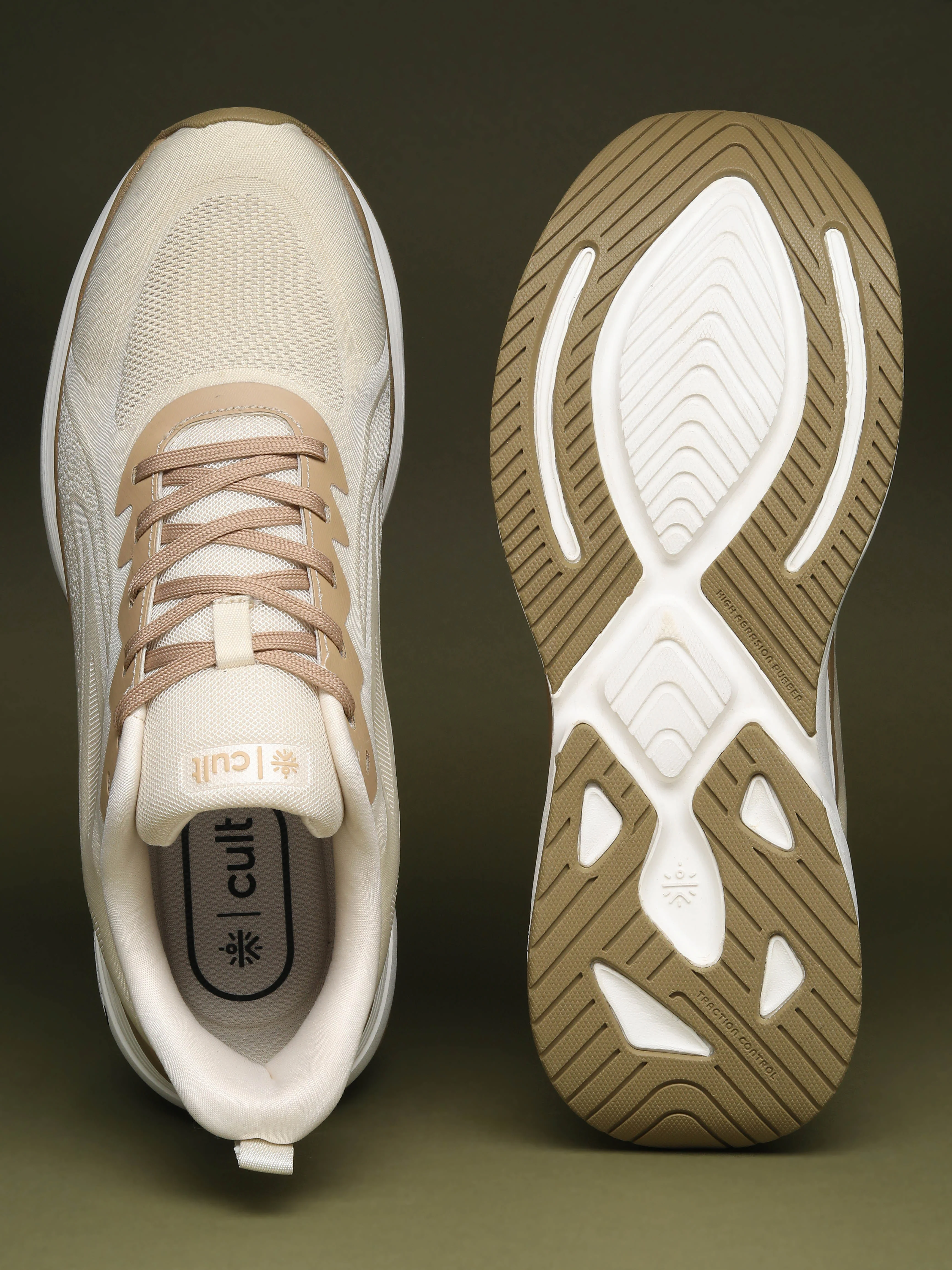 cult Men's Flexride Running Shoes with Durable Rubber Outsole & Cushioning for Runs up to 20 km - Cream/Beige - Image 9